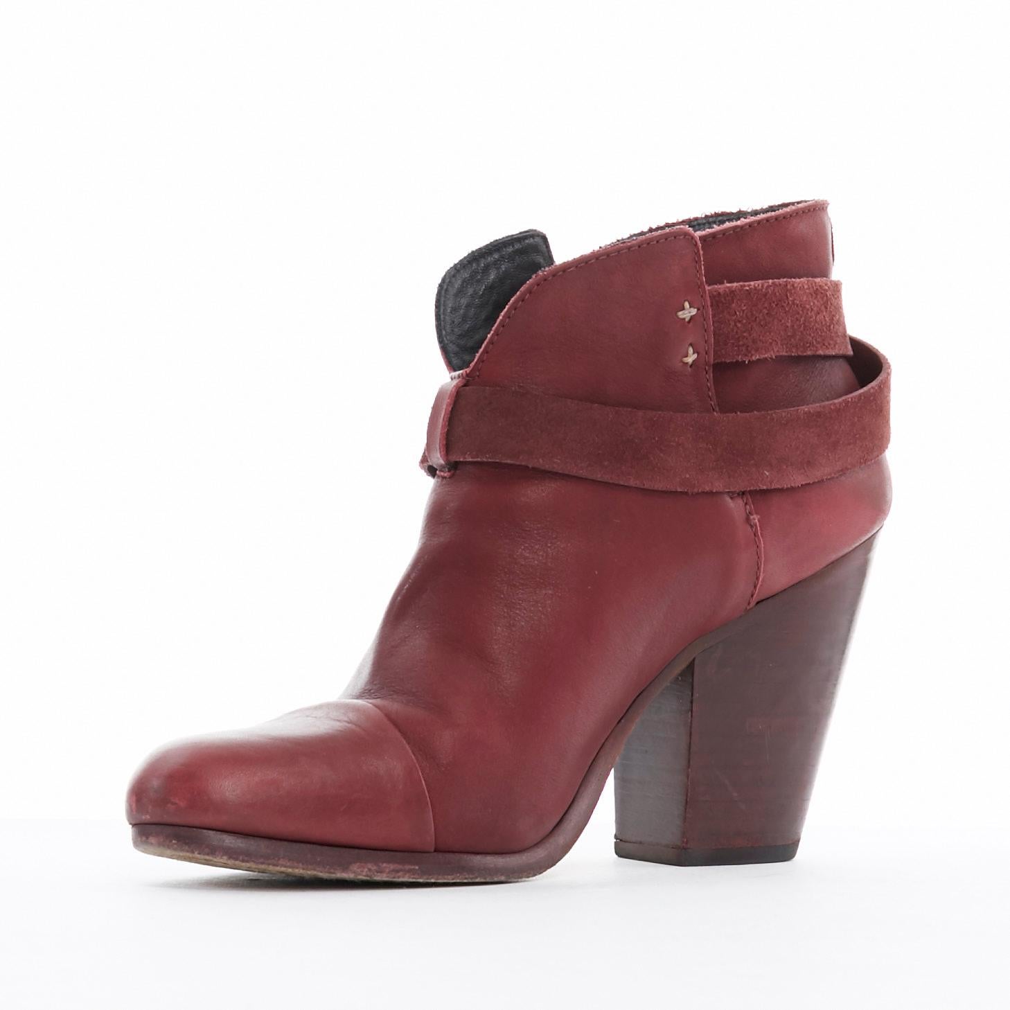 Women's RAG BONE Harrow burgundy red leather stud harness block heel ankle boots EU38.5