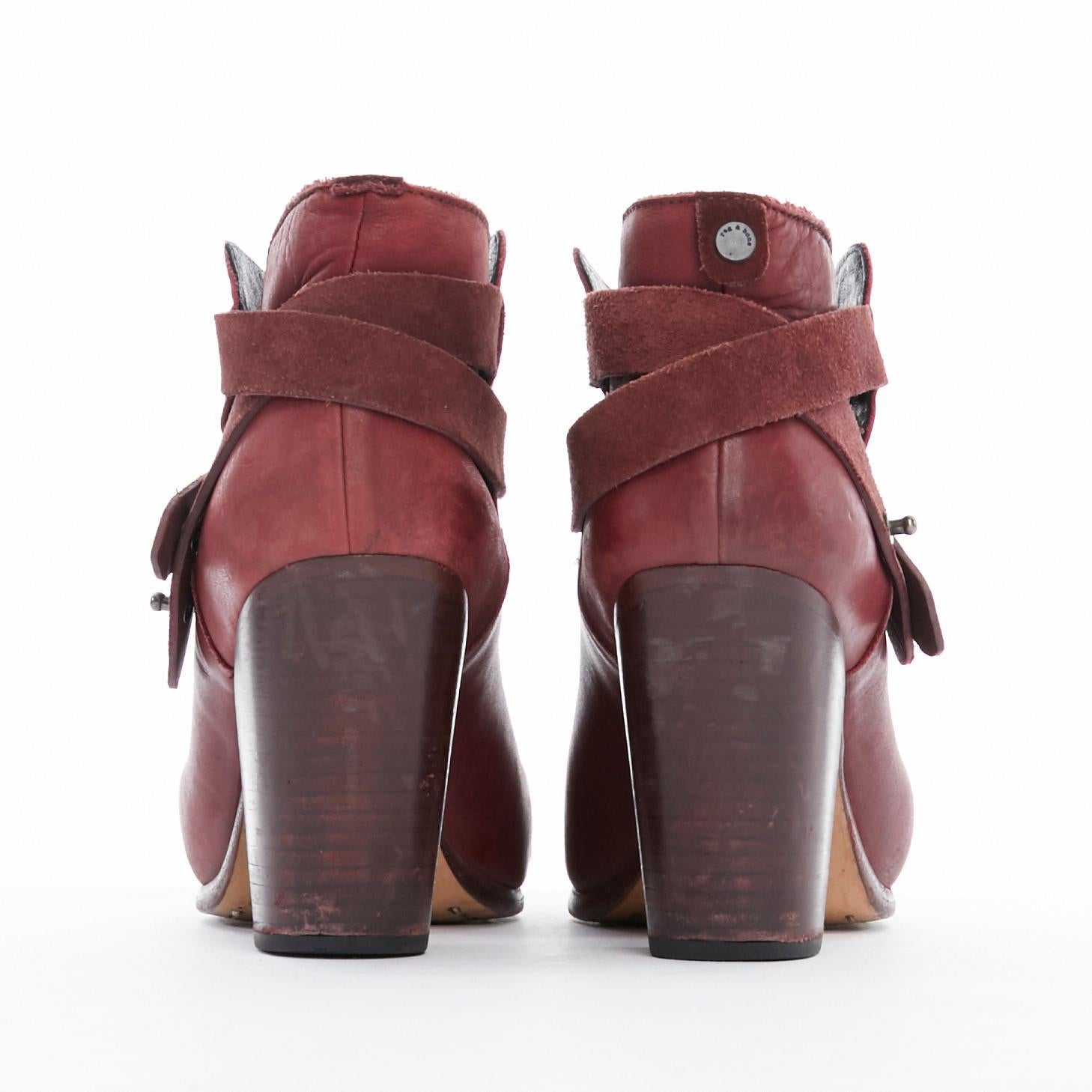 RAG BONE Harrow burgundy red leather stud harness block heel ankle boots EU38.5 1