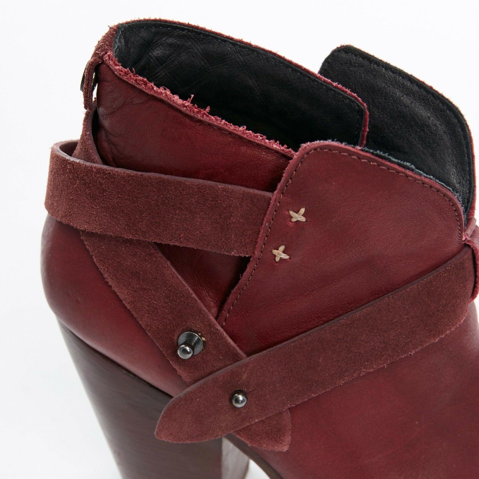 RAG BONE Harrow burgundy red leather stud harness block heel ankle boots EU38.5 In Good Condition For Sale In Hong Kong, NT