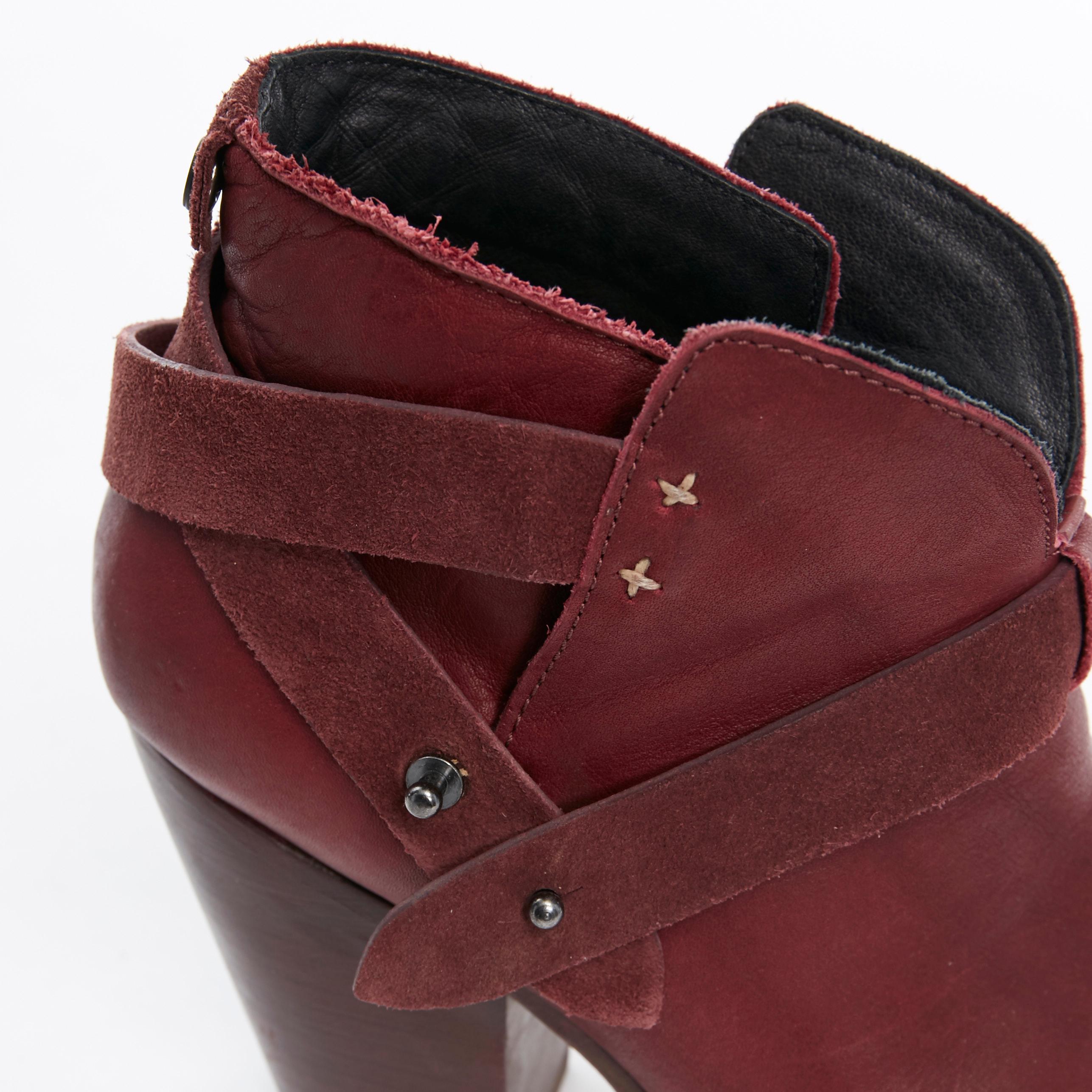 RAG BONE Harrow burgundy red leather stud harness block heel ankle boots EU38.5 3
