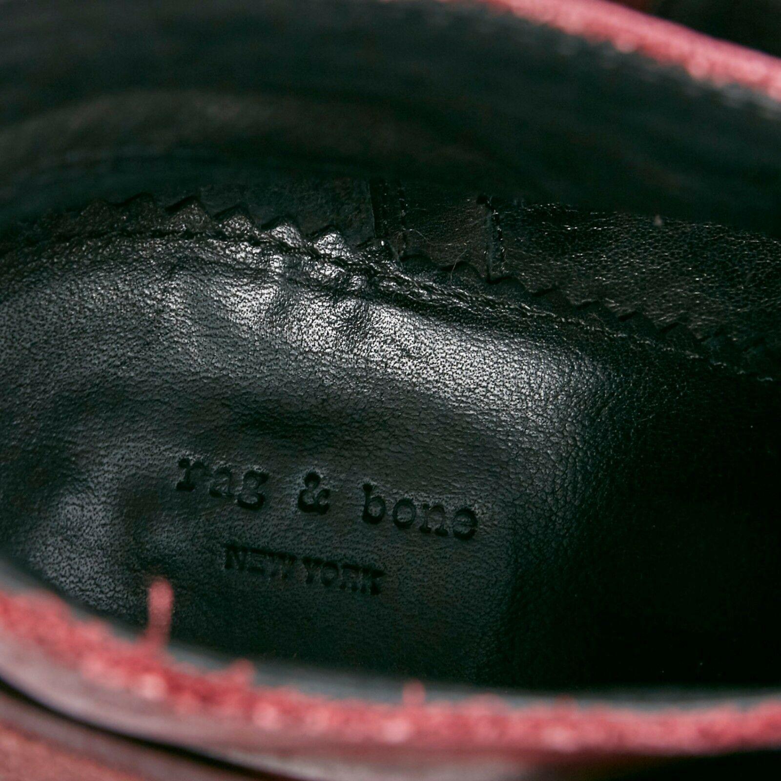 Women's RAG BONE Harrow burgundy red leather stud harness block heel ankle boots EU38.5