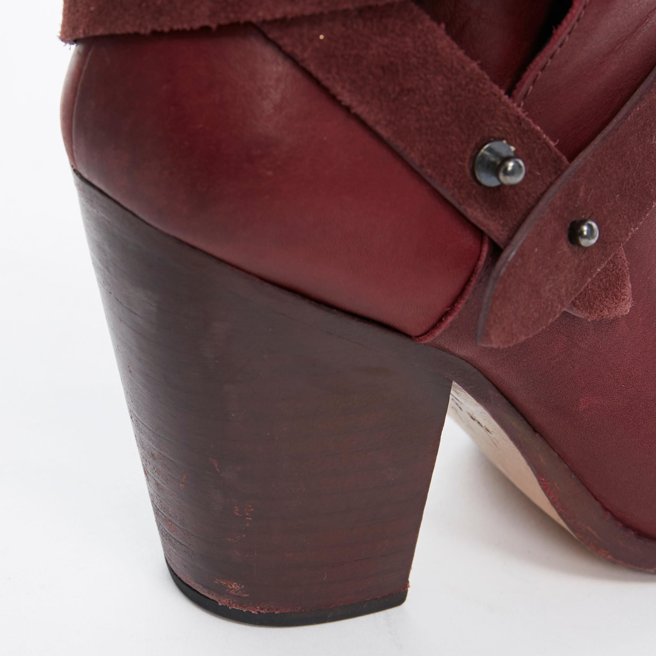RAG BONE Harrow burgundy red leather stud harness block heel ankle boots EU38.5 5