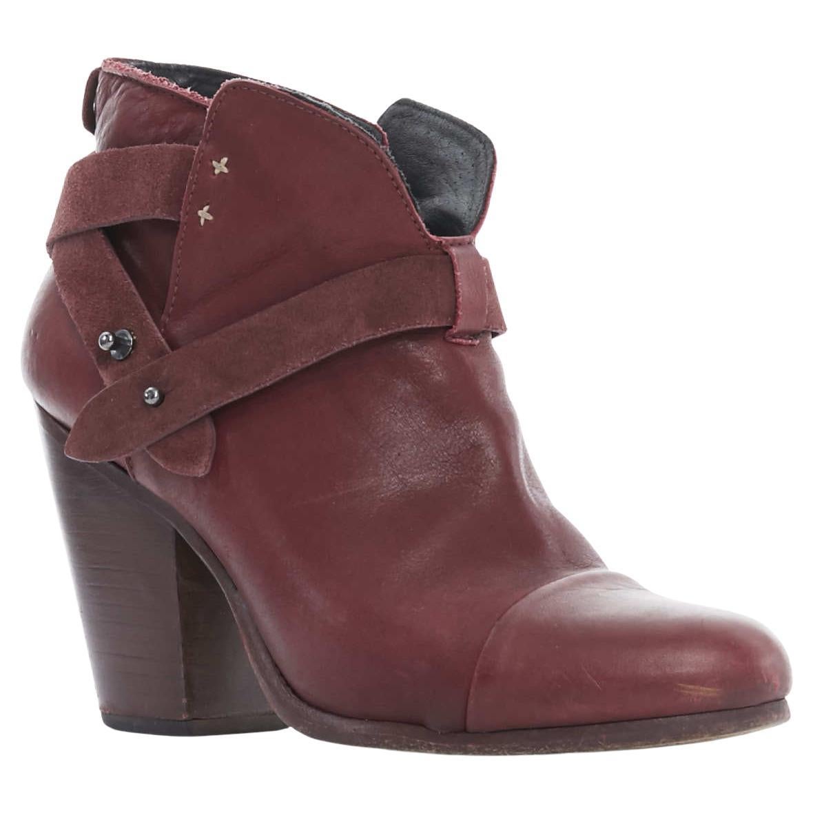 RAG BONE Harrow burgundy red leather stud harness block heel ankle boots EU38.5 For Sale