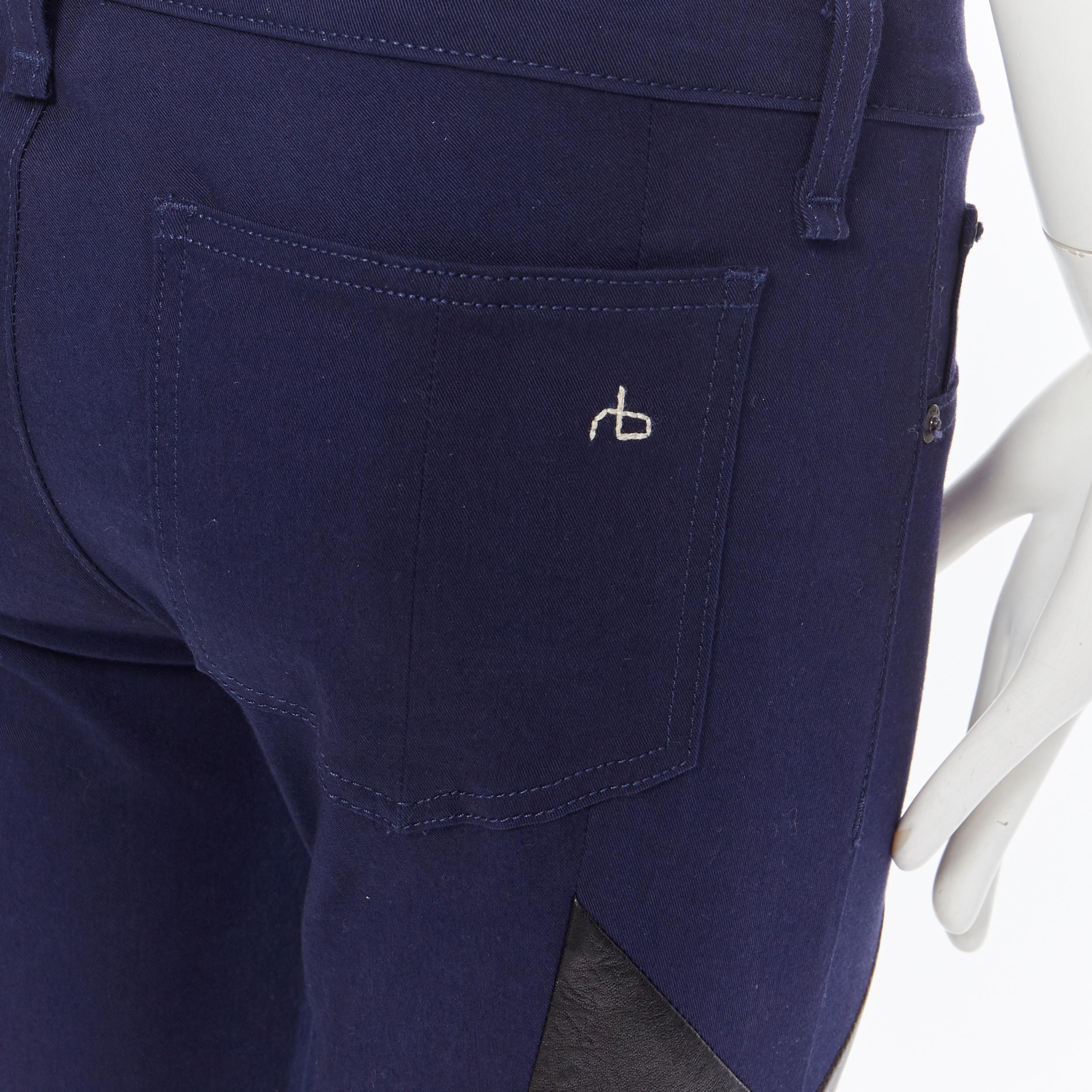 RAG & BONE JEAN indigo blue cotton leather insert colorblocked skinny jeans 25