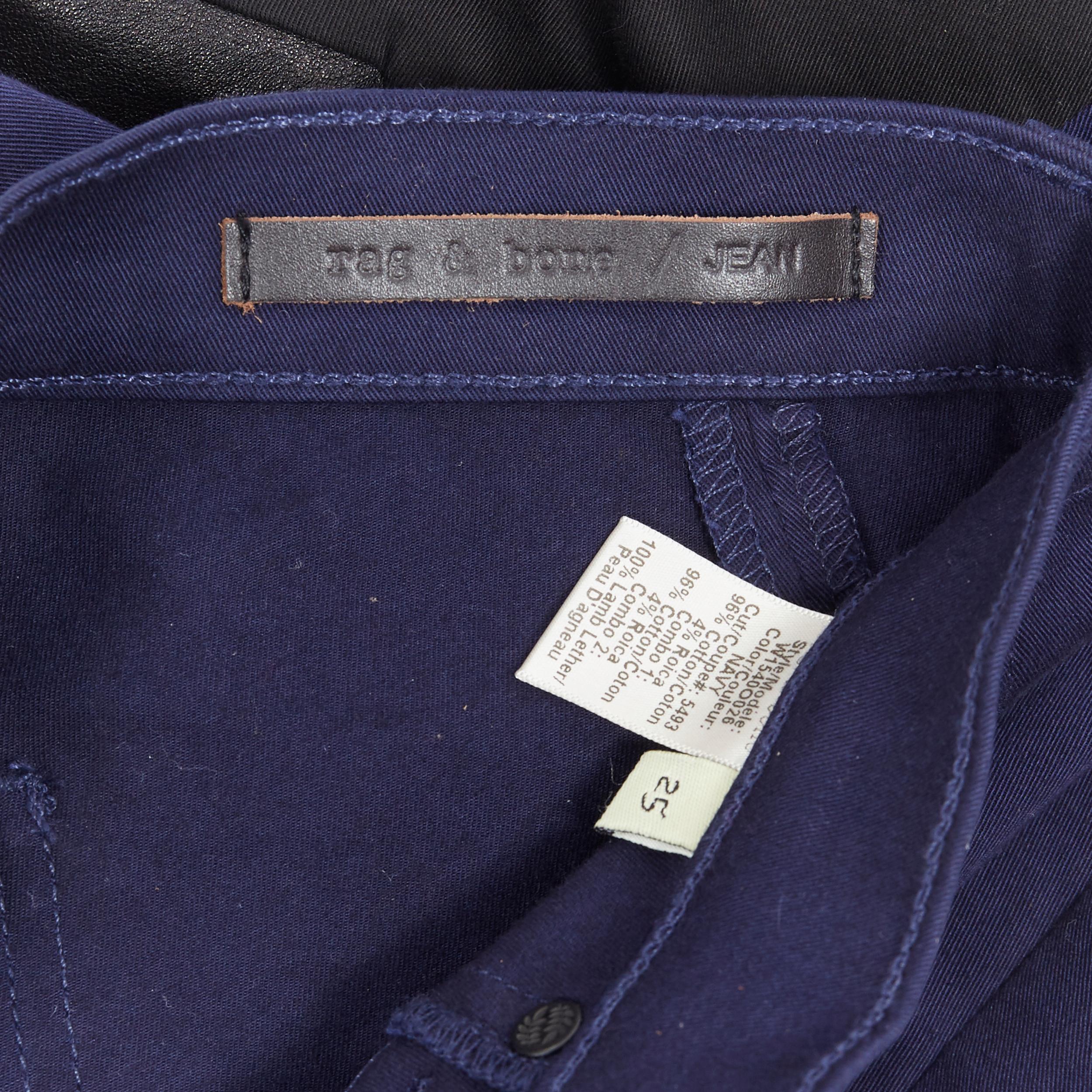 RAG & BONE JEAN indigo blue cotton leather insert colorblocked skinny jeans 25