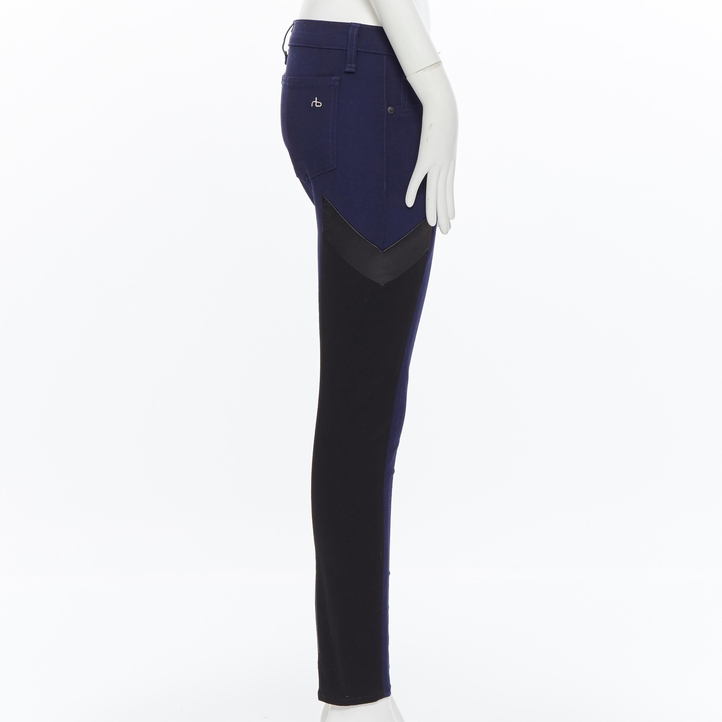 Women's RAG & BONE JEAN indigo blue cotton leather insert colorblocked skinny jeans 25