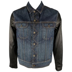 RAG 
BONE L Indigo Wash Denim Leather Trucker Jacket