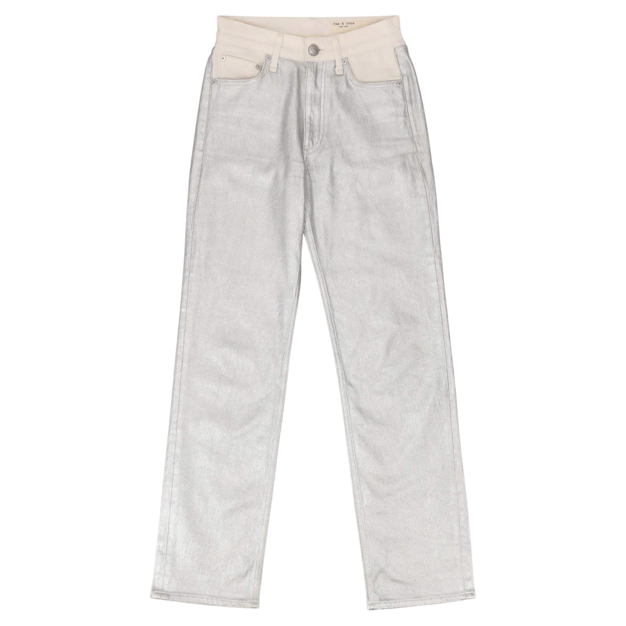 Rag & Bone Metallic High-Rise Straight Leg Jeans