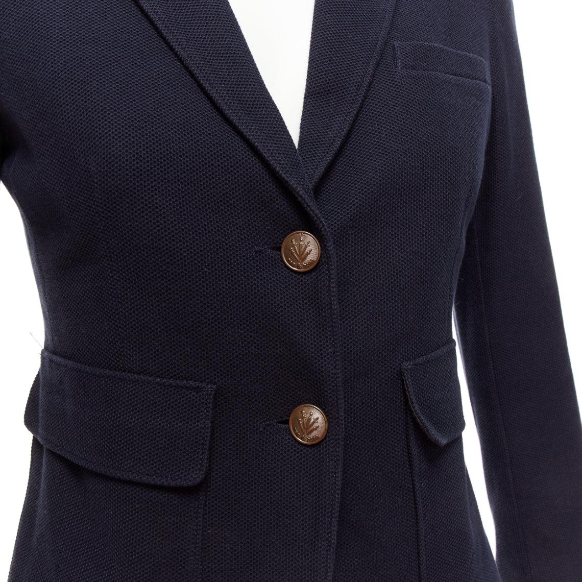 RAG & BONE navy waffle cotton daggers buttons 3 pockets fitted blazer US2 S
Reference: LACG/A00431
Brand: rag & bone
Material: Cotton
Color: Navy, Bronze
Pattern: Solid
Closure: Button
Lining: Black Fabric
Extra Details: Daggers and logo