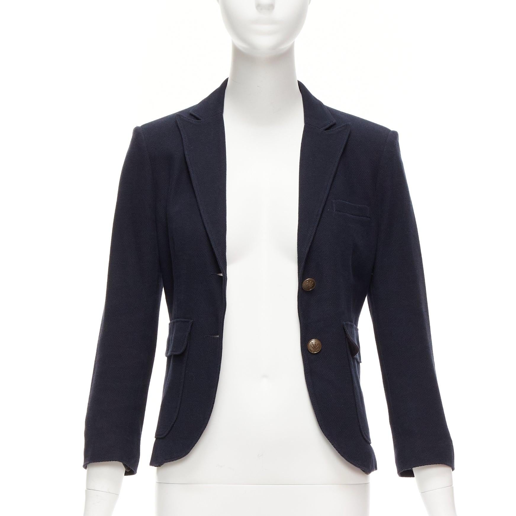 Black RAG & BONE navy waffle cotton daggers buttons 3 pockets fitted blazer US2 S