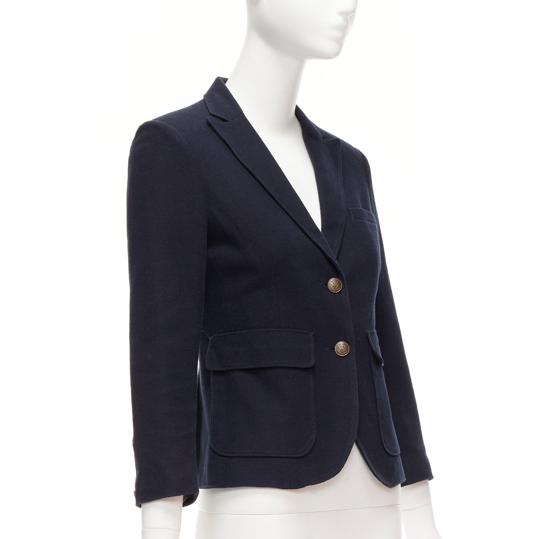 RAG & BONE navy waffle cotton daggers buttons 3 pockets fitted blazer US2 S In Good Condition In Hong Kong, NT