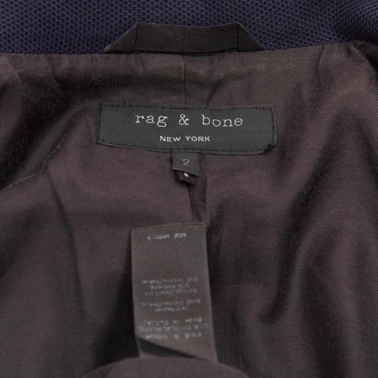 RAG & BONE navy waffle cotton daggers buttons 3 pockets fitted blazer US2 S 4