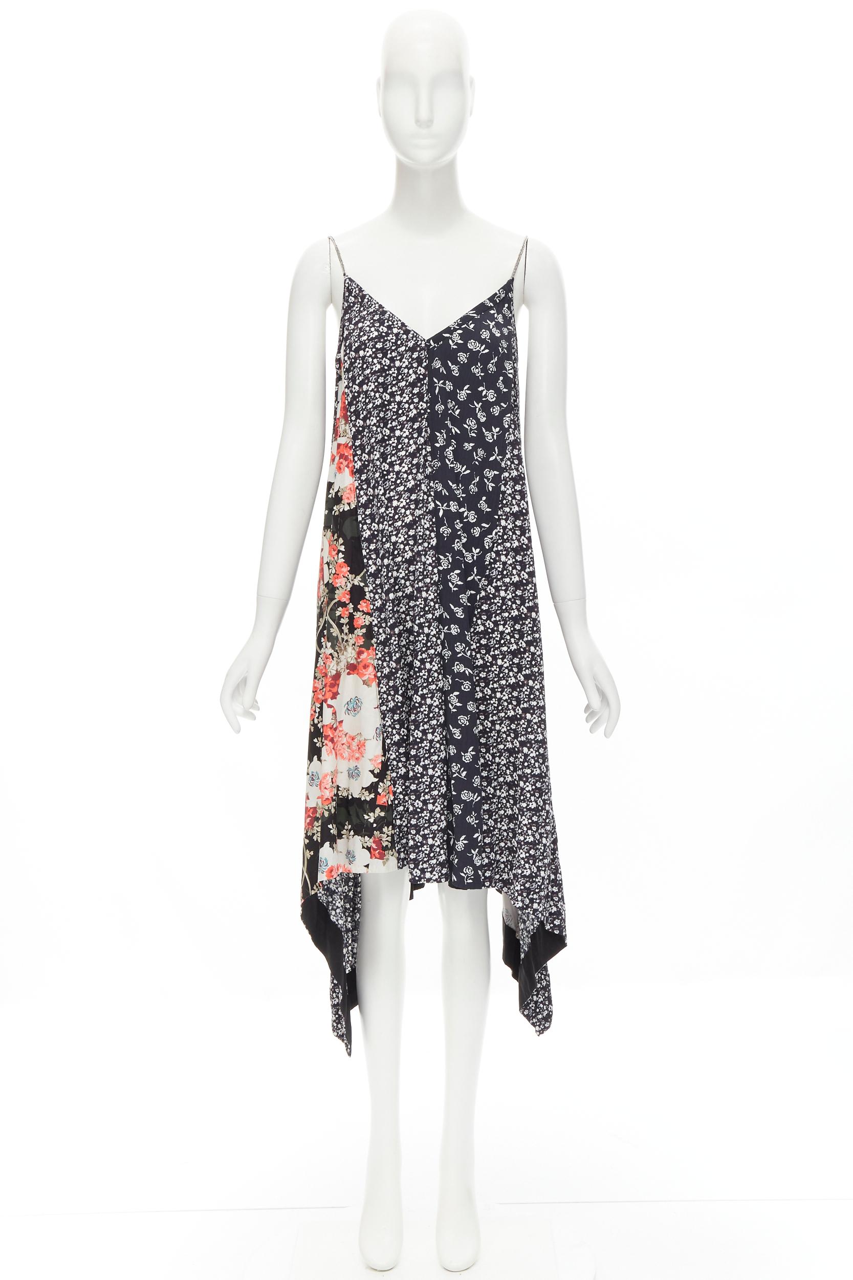 RAG. BONE silver chain mixed floral patchwork handkerchief dress XS For Sale 3