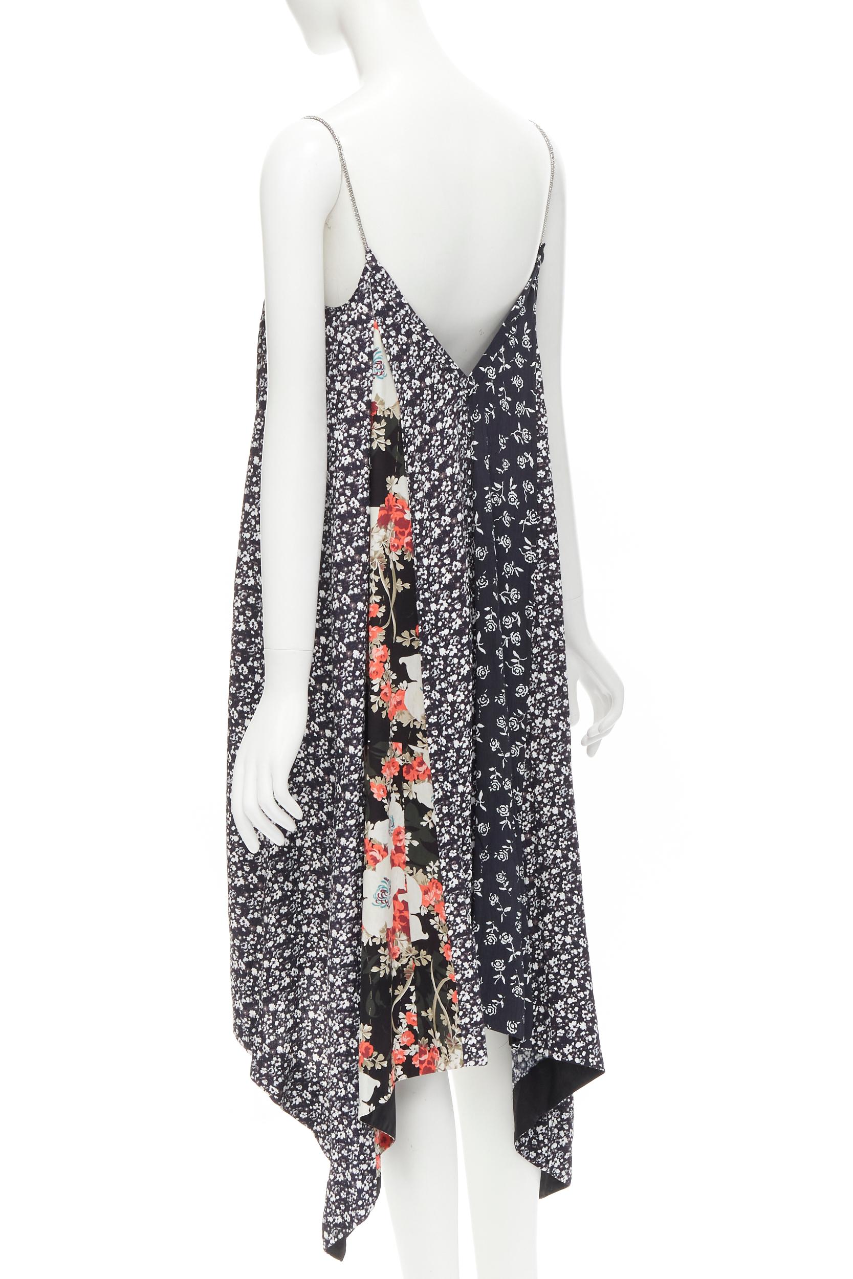 RAG. BONE silver chain mixed floral patchwork handkerchief dress XS In Excellent Condition For Sale In Hong Kong, NT