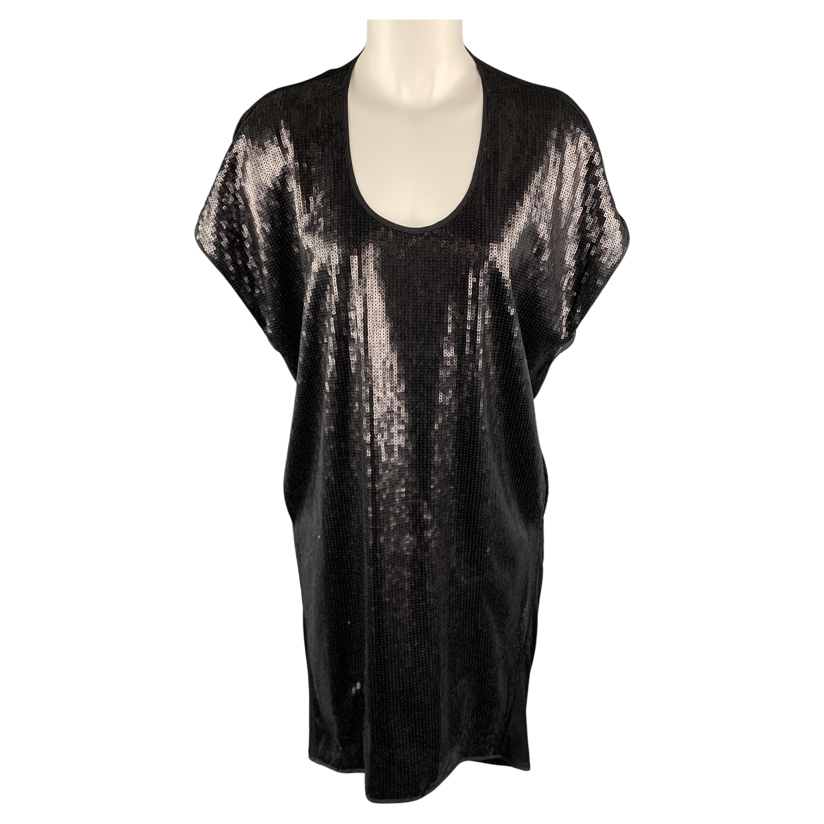 RAG & BONE Size 0 Black Lyocell Blend Sequined Draped Textured Sleeveless Dress  For Sale