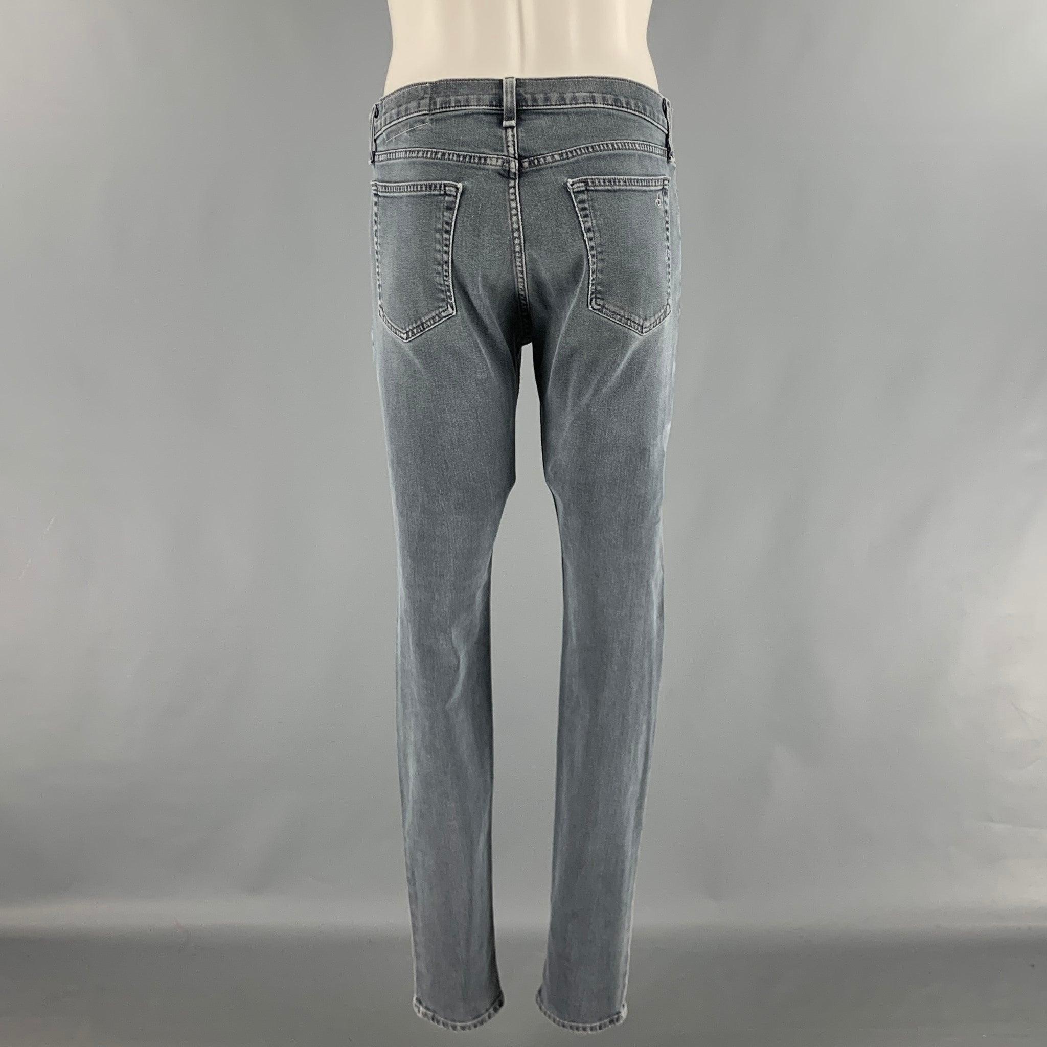 RAG & BONE Size 31 Grey Cotton Polyurethane Slim Button Fly Jeans In Good Condition For Sale In San Francisco, CA