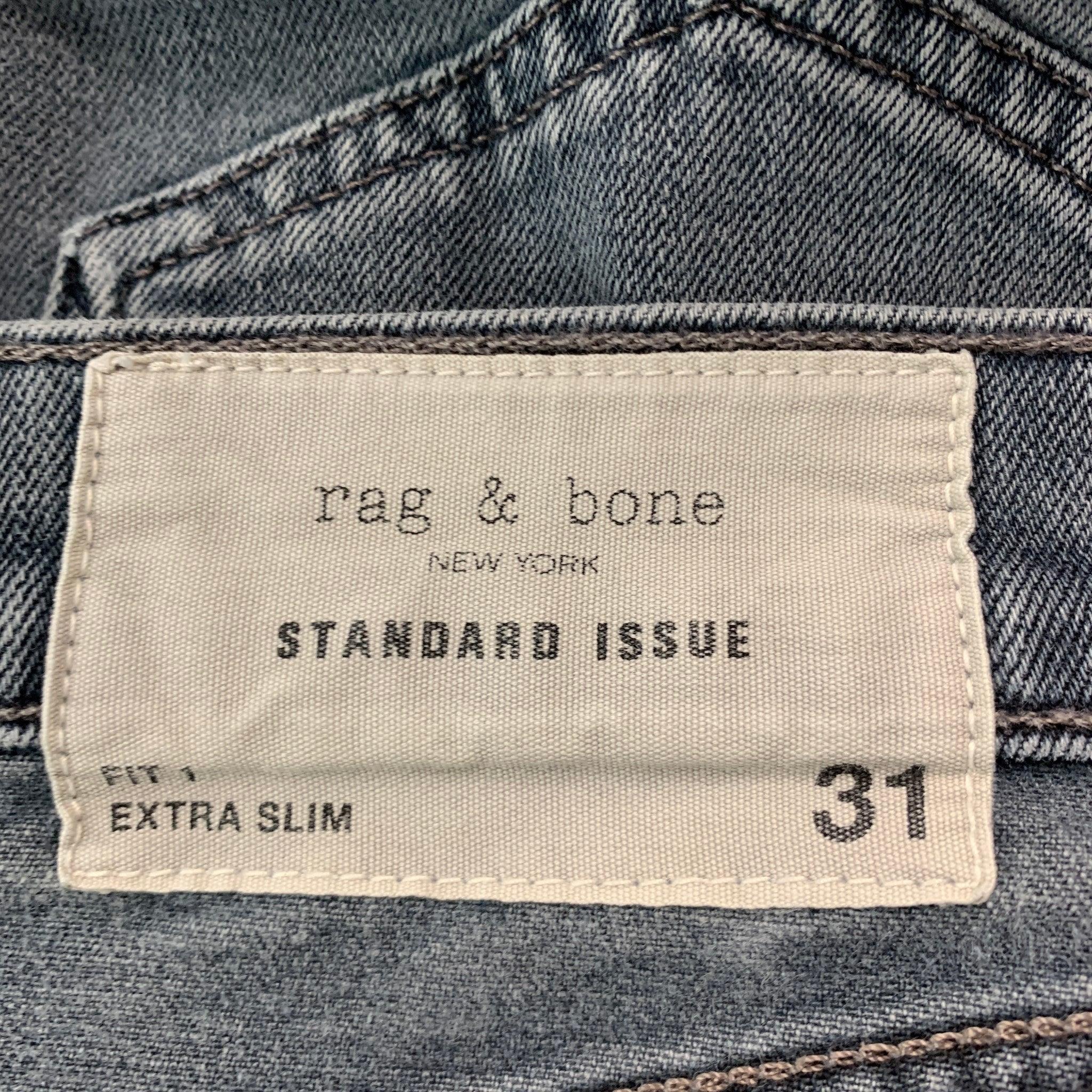 Men's RAG & BONE Size 31 Grey Cotton Polyurethane Slim Button Fly Jeans For Sale