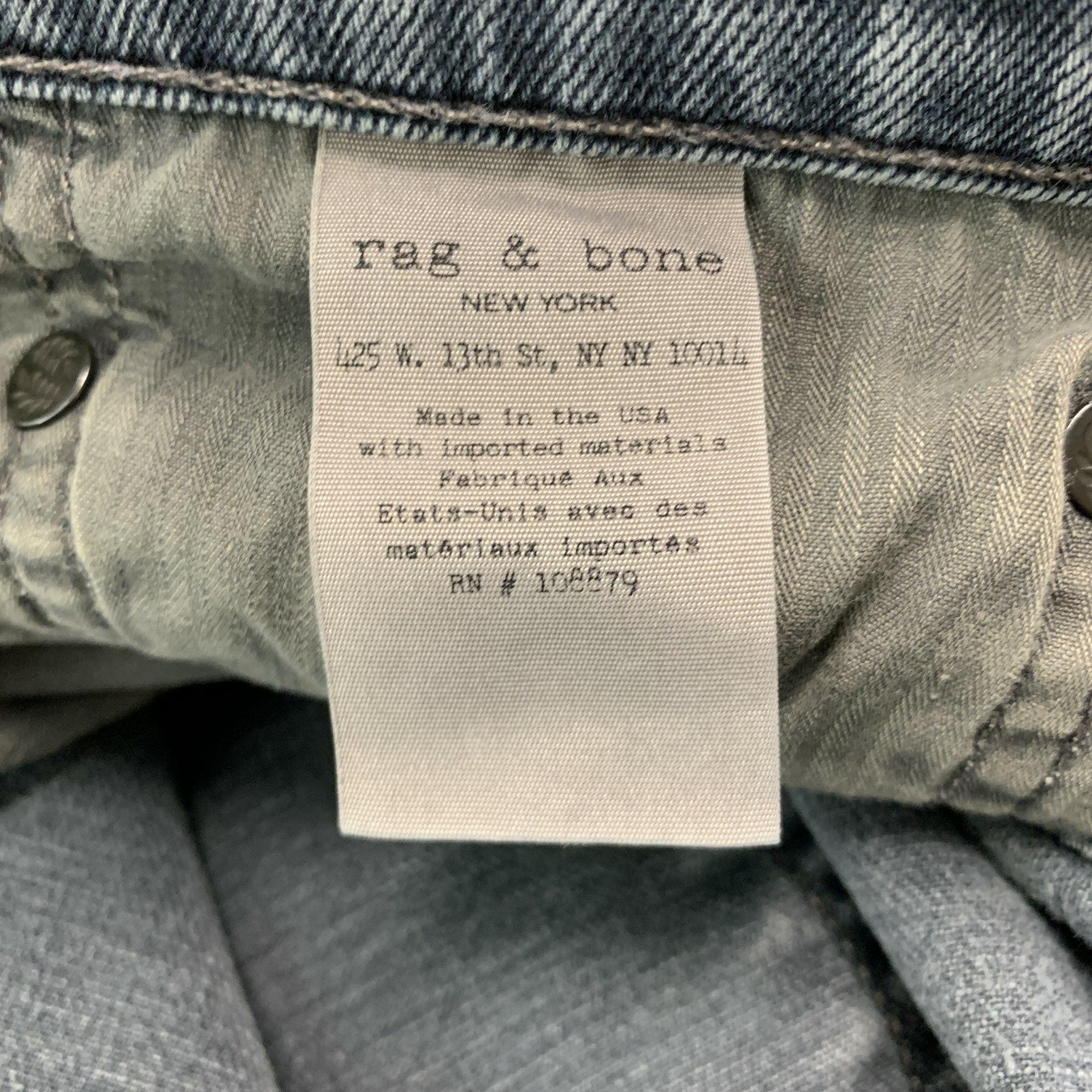 RAG & BONE Size 31 Grey Cotton Polyurethane Slim Button Fly Jeans For Sale 2