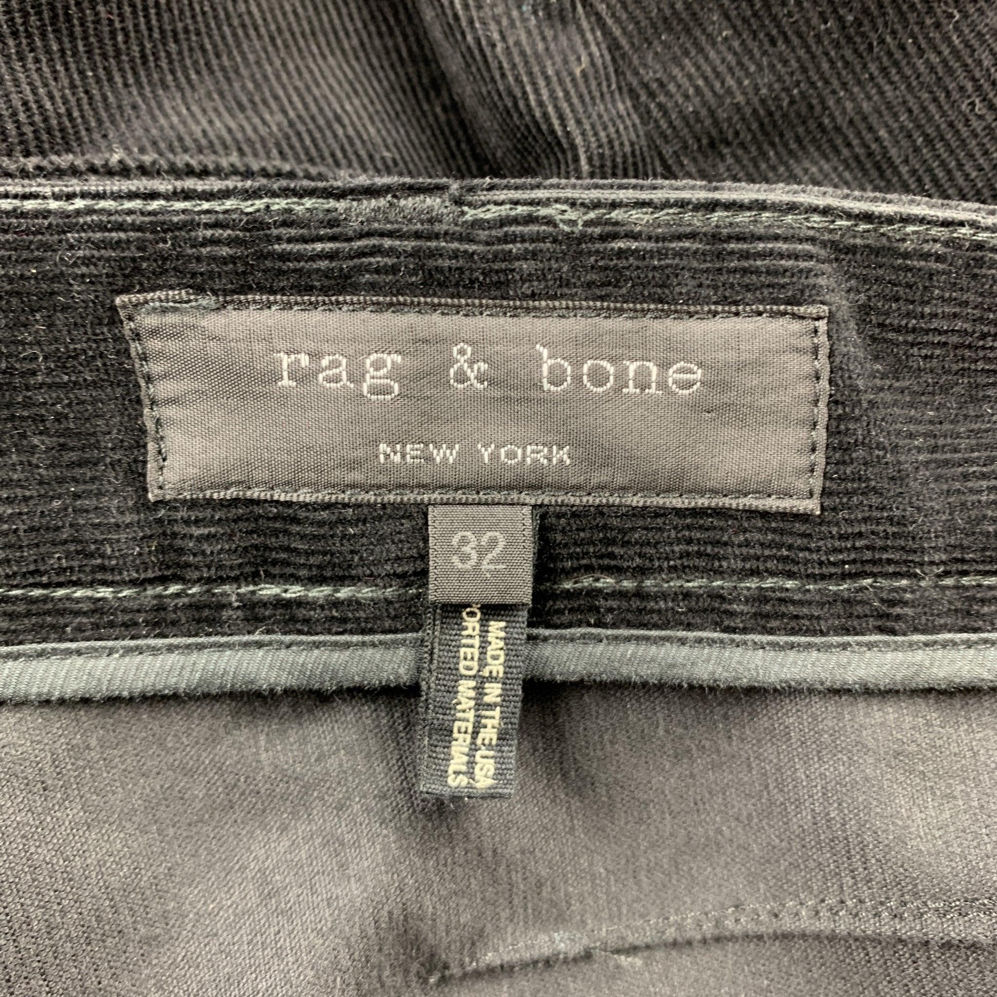 RAG & BONE Taille 32 Pantalon décontracté en velours côtelé noir avec patte de boutonnage Pour hommes en vente