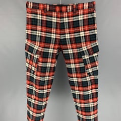 RAG & BONE Size 34 Red & Black Plaid Cotton Zip Fly Casual Pants