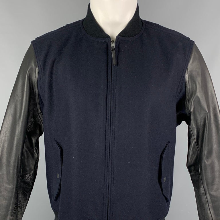 RAG and BONE Size 42 Navy Black Wool Nylon Bomber Jacket at 1stDibs