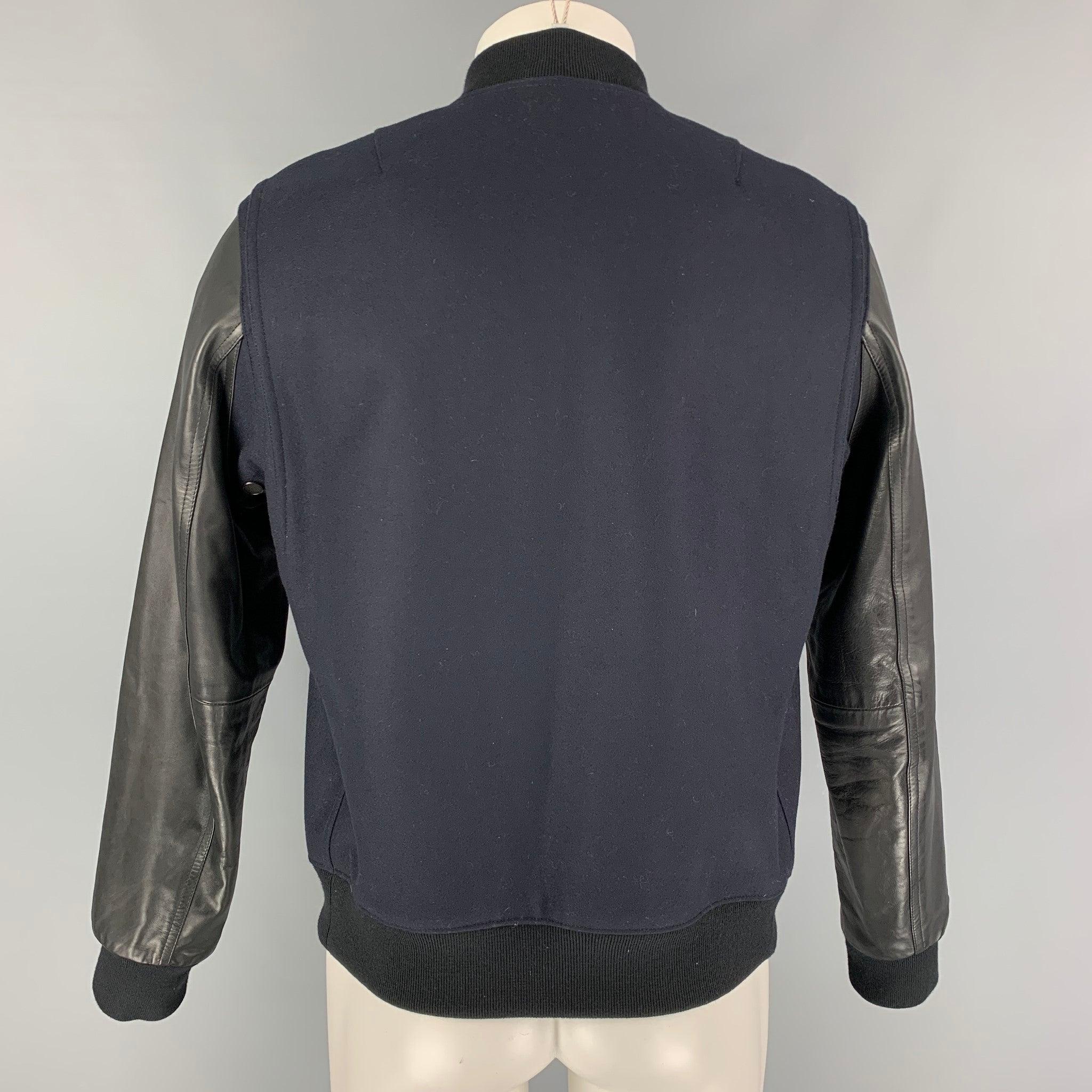 Men's RAG & BONE Size 42 Navy Black Wool  Nylon Bomber Jacket For Sale