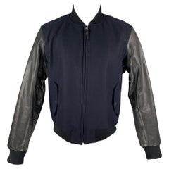 RAG & BONE Size 42 Navy Black Wool  Nylon Bomber Jacket
