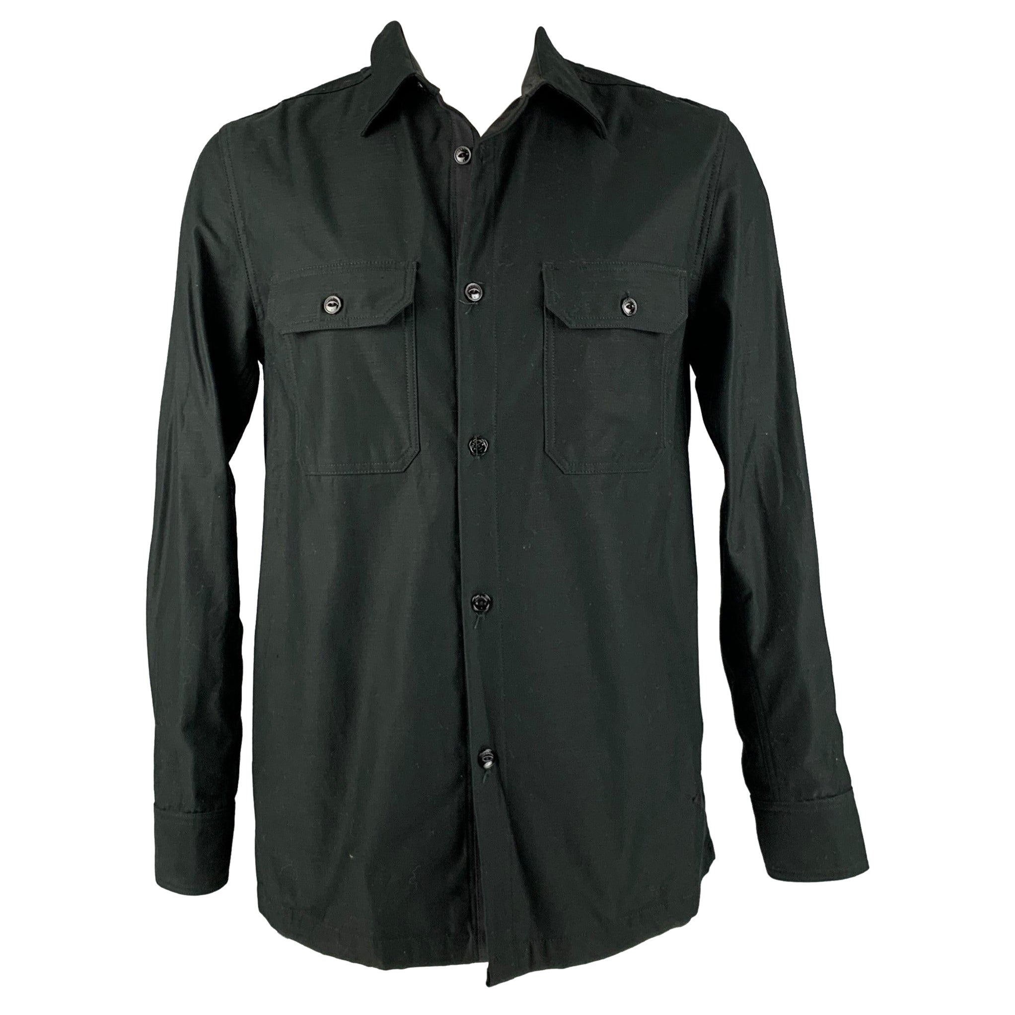 Rag & Bone Taglia L Camicia a maniche lunghe in cotone nero con tasche a toppa