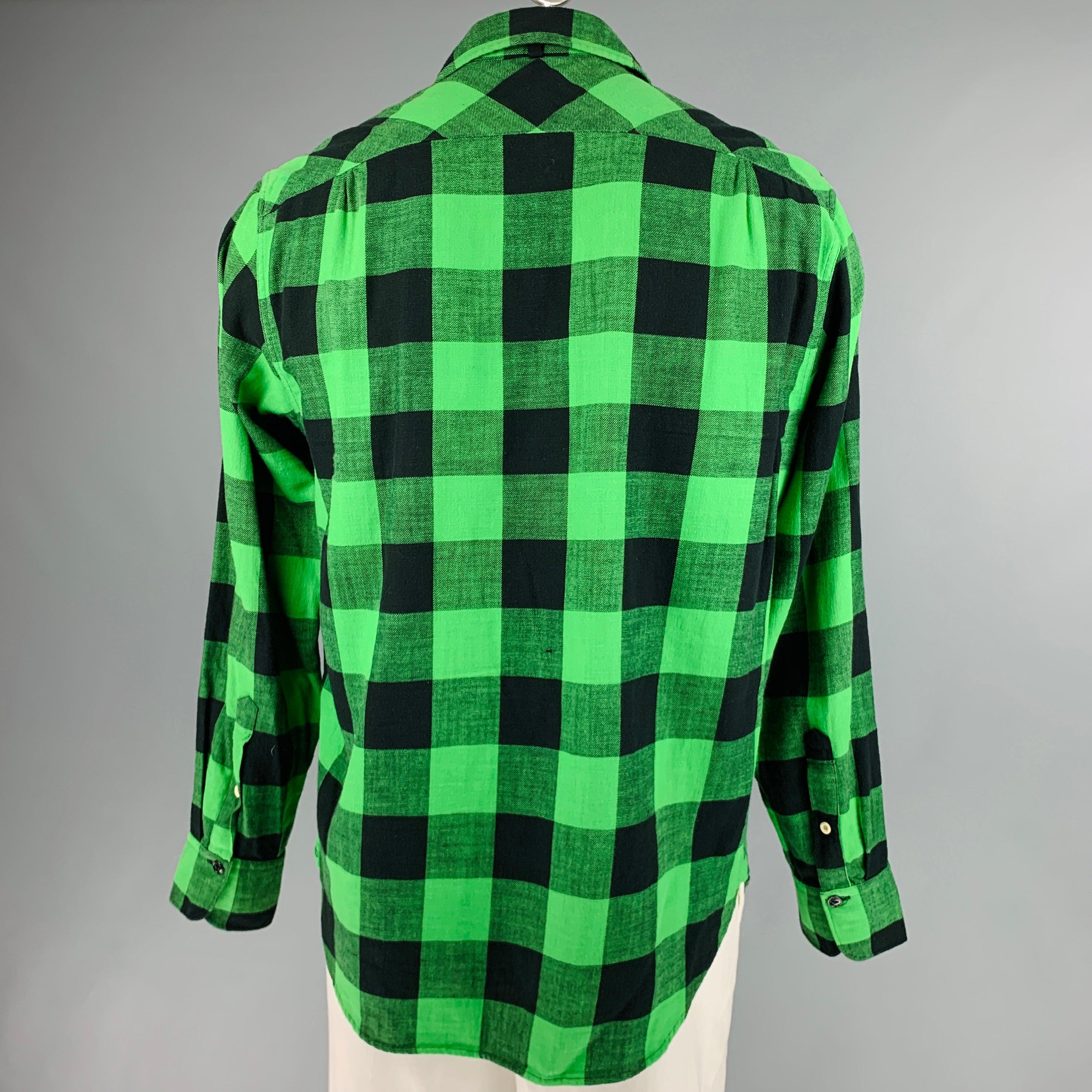 RAG & BONE Size L Green Black Buffalo Plaid Cotton Long Sleeve Shirt In Good Condition For Sale In San Francisco, CA
