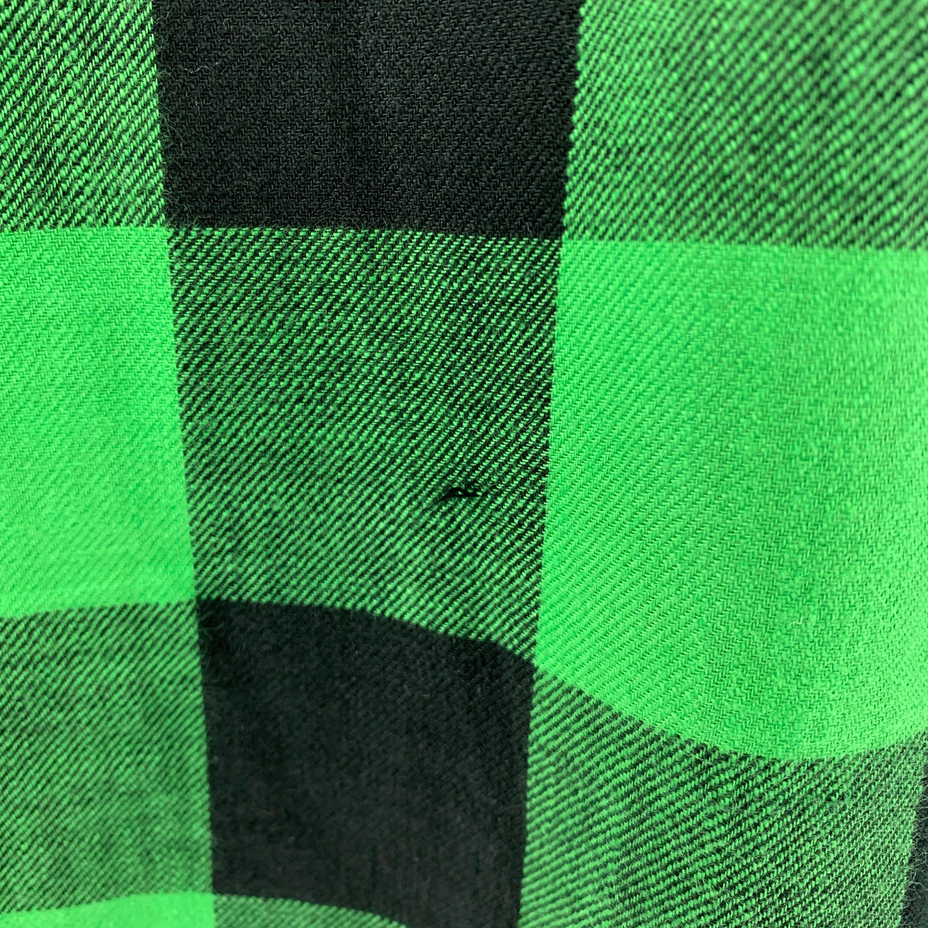 Men's RAG & BONE Size L Green Black Buffalo Plaid Cotton Long Sleeve Shirt For Sale