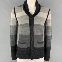 RAG & BONE Size M Charcoal Light Grey Stripe Merino Wool Cotton Cardigan