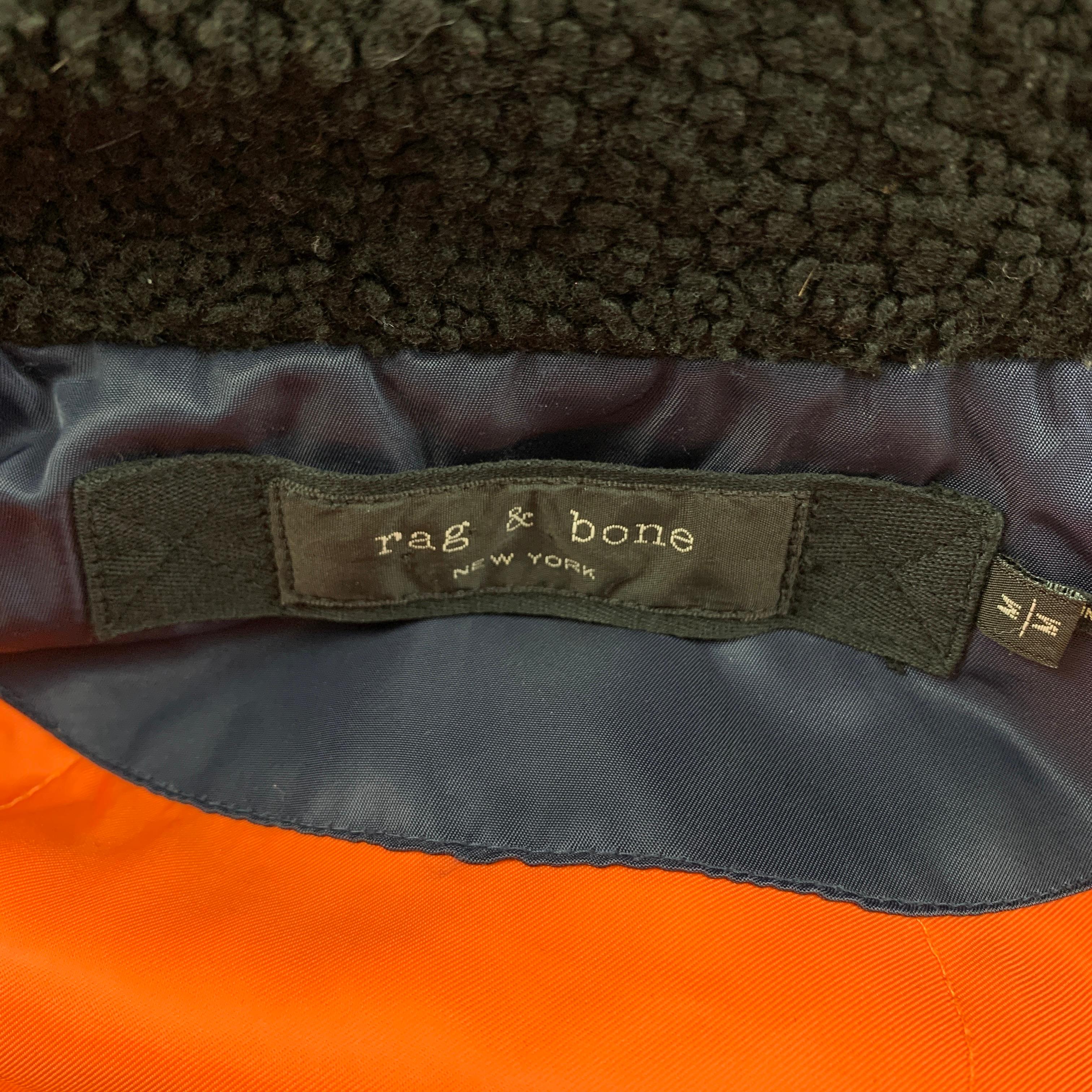 RAG & BONE Size M Navy Nylon Shearling Collar Bomber Jacket 1