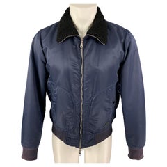 RAG & BONE Size M Navy Nylon Shearling Collar Bomber Jacket