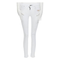 RAG & BONE Zipper Capri white stretch denim 5-pocket distressed skinny jeans 24"