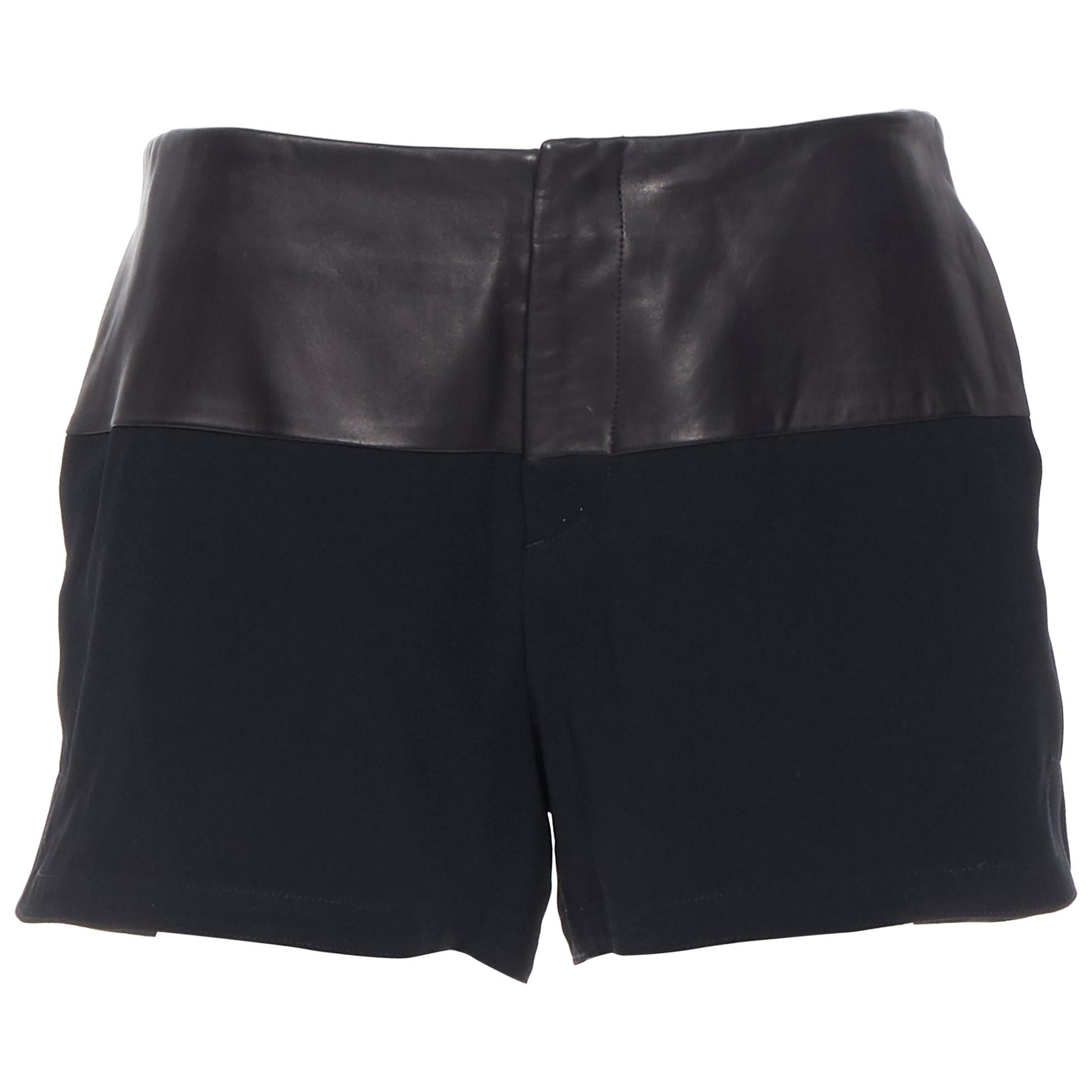 RAG & BONES black lamb leather waist viscose concealed zip shorts pants US4