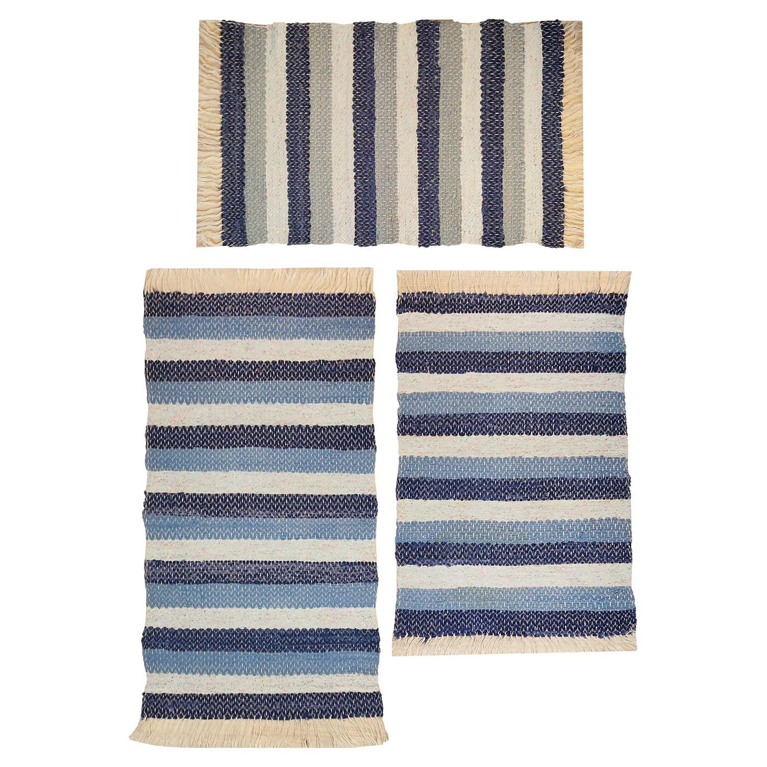 Rag Rug, Set of 3, Swedish Mid-Century For Sale