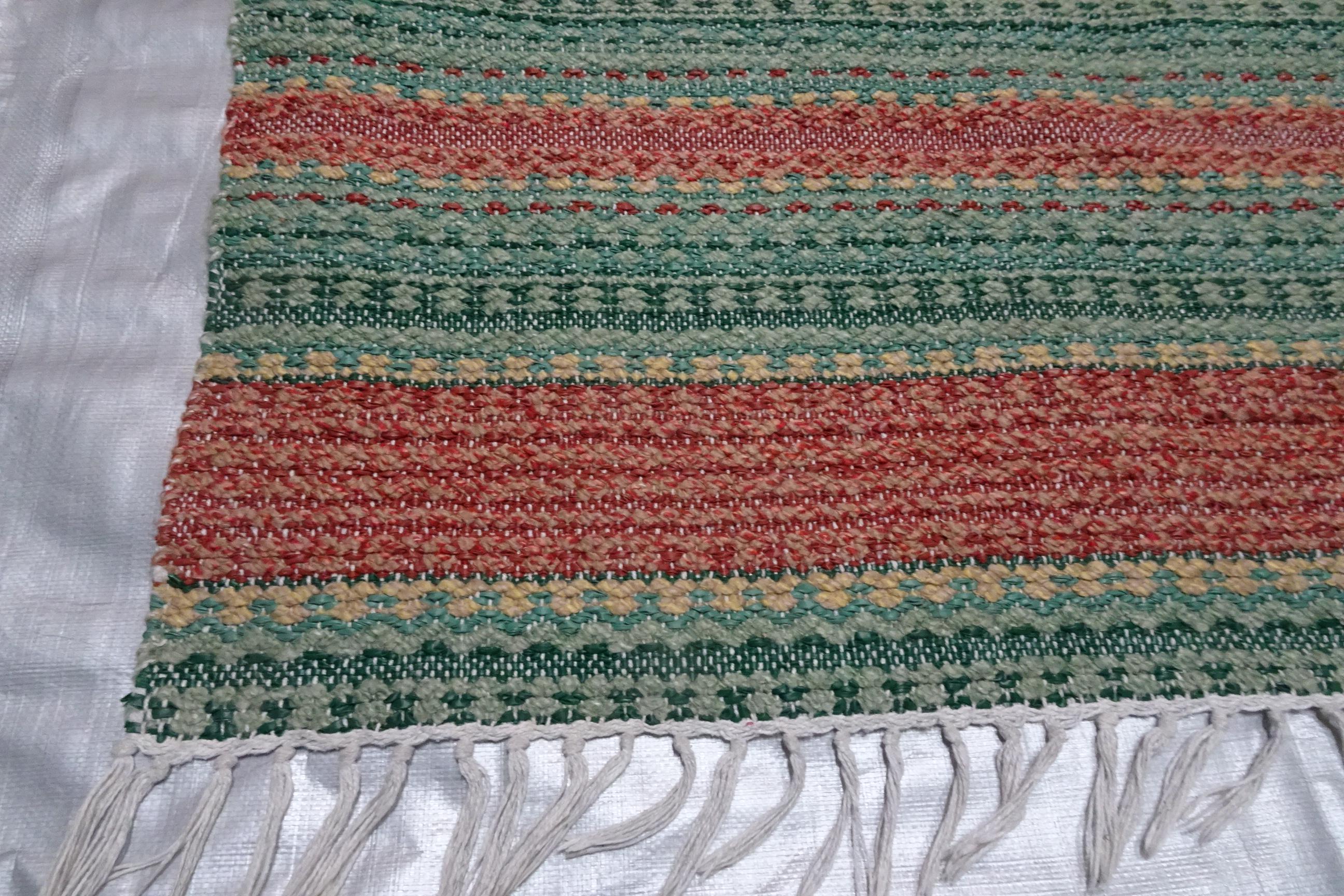 This is a Hand made Swedish country Rag Rug out of Vinyl. it was very Popular in the 50`s to have a Vinyl Rag Rug.  there somewhat Rare!