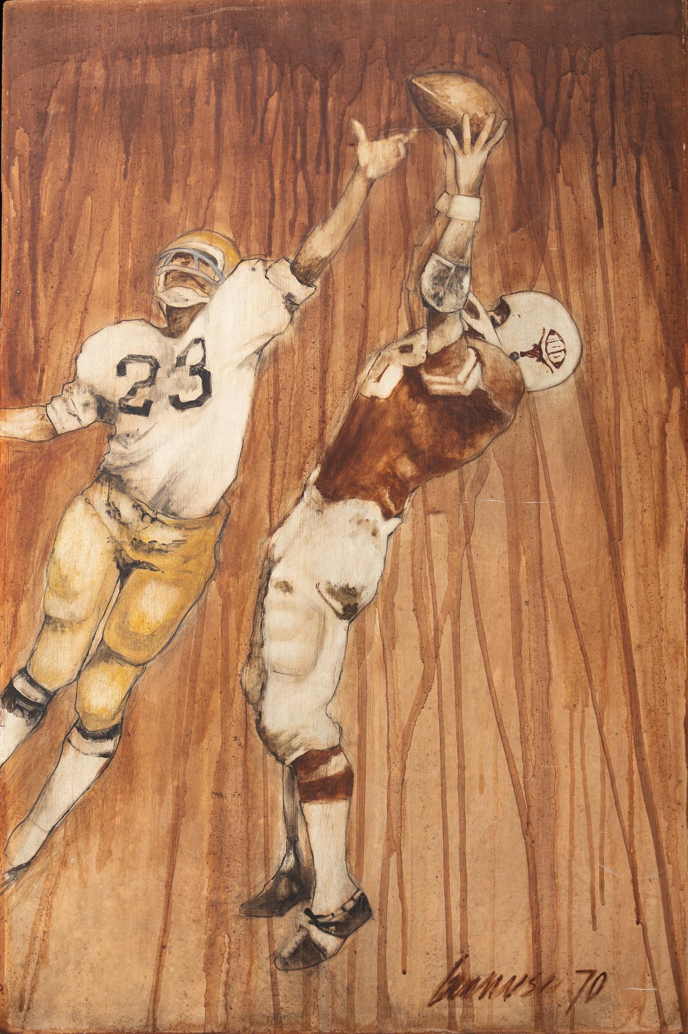 Ragan Gennusa Figurative Painting - "The Catch" Painting of a Texas Longhorn Football Game