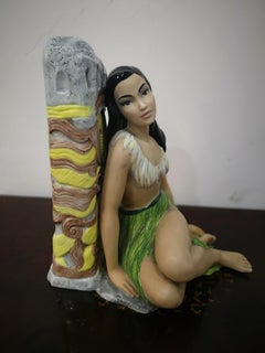 Ragazza Hawaiana Ronzan 40 cm in ceramica dipinta a mano anni 50