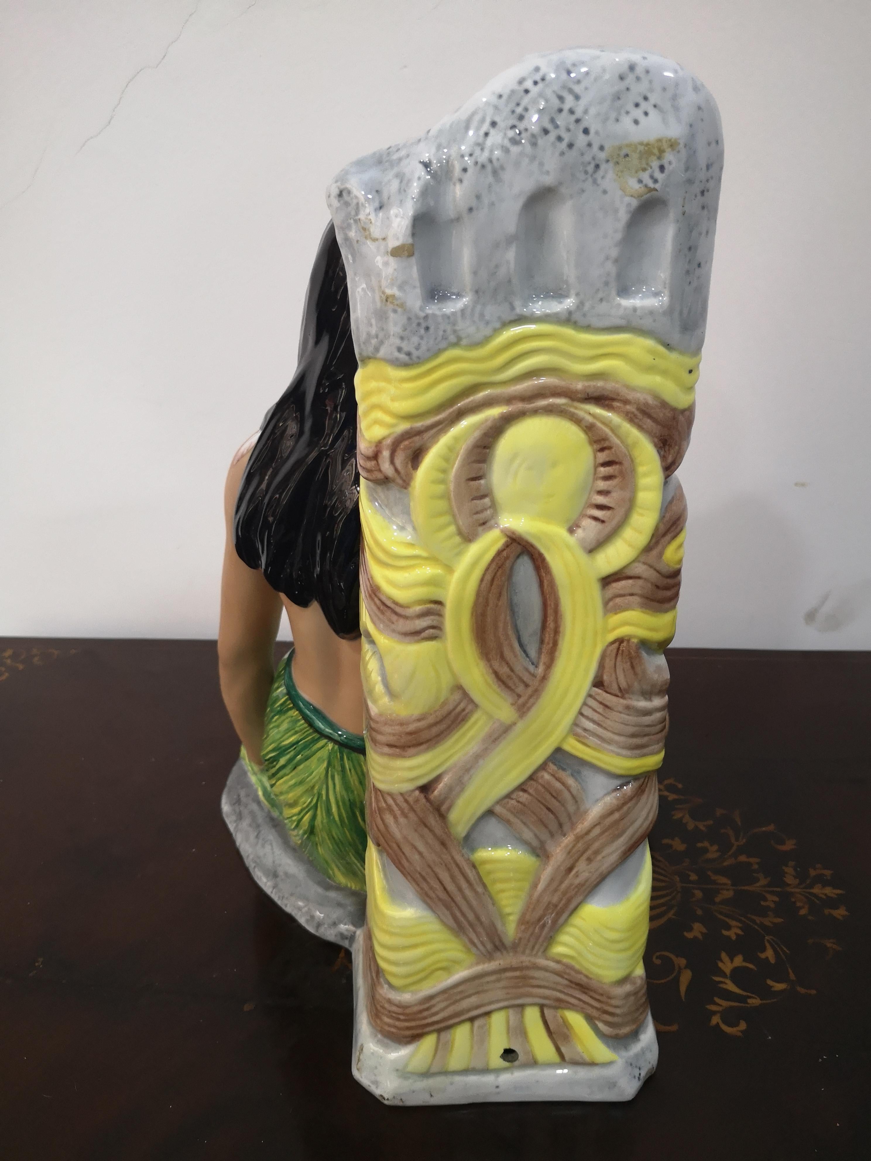Mid-20th Century Ragazza Hawaiana Ronzan 40 cm in ceramica dipinta a mano anni 50 For Sale