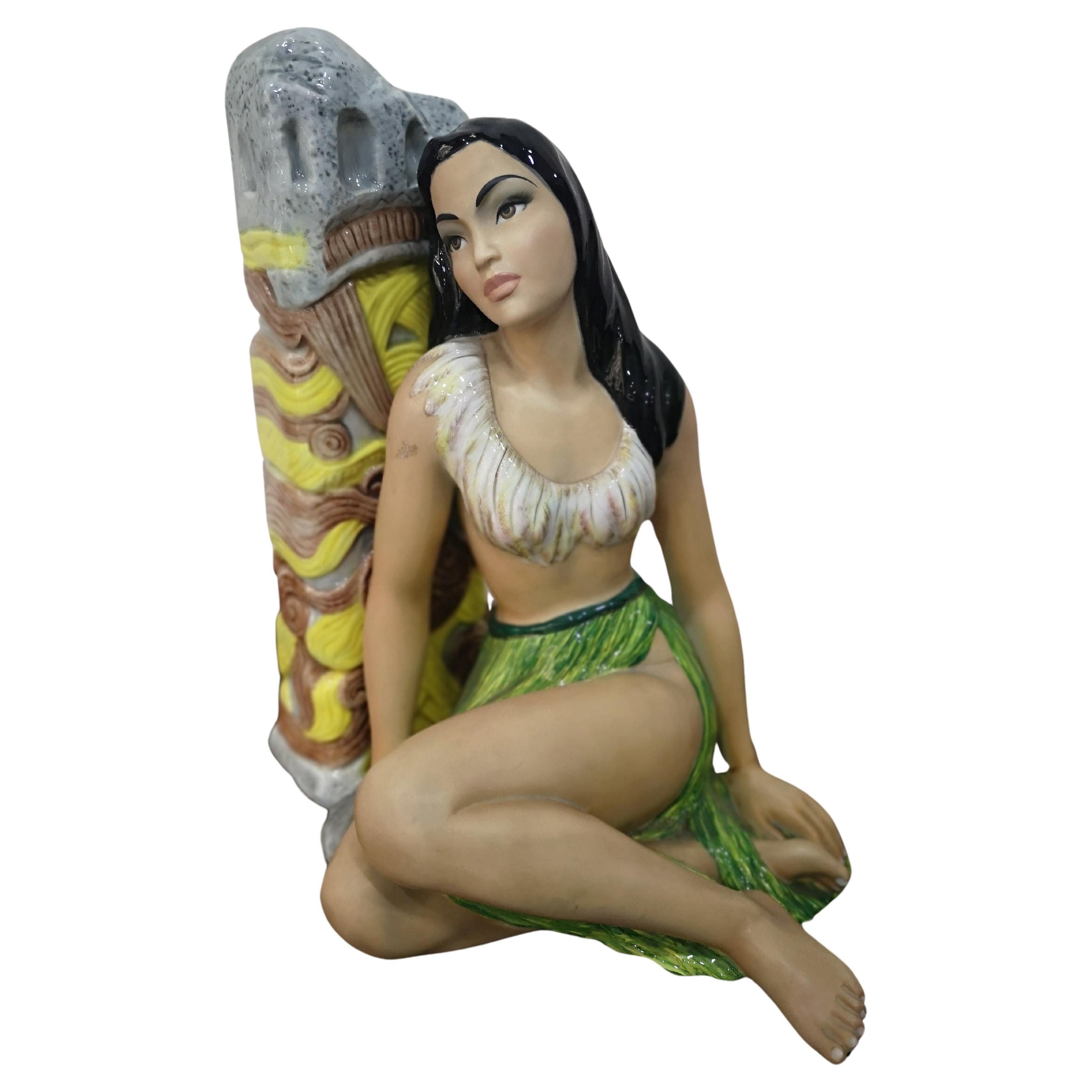 Ragazza Hawaiana Ronzan 40 cm in ceramica dipinta a mano anni 50 For Sale