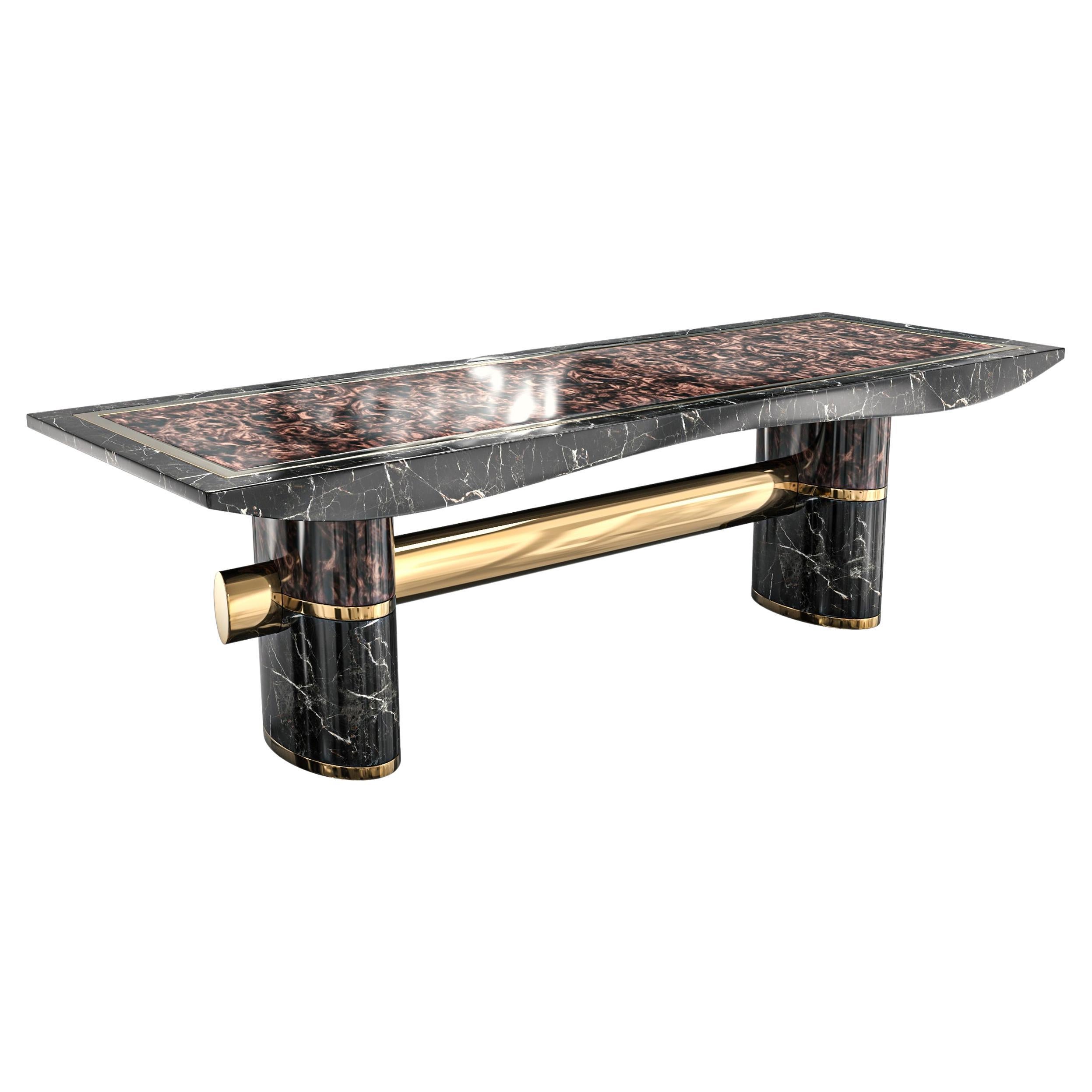 "Ragazzo" Handcrafted Desk with Marble, Burl Walnut and Bronze, Istanbul For Sale