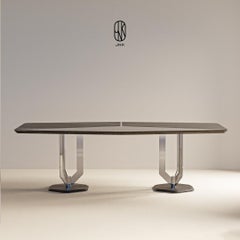 Rage Dining Table with Geometric Metal Base and Elegant Wood Finish by JNK