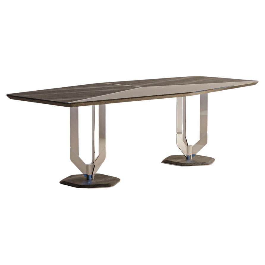 Table de salle à manger Rage avec base en métal géométrique et finition en bois élégante de JNK en vente
