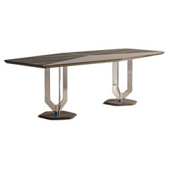 Rage Dining Table with Geometric Metal Base and Elegant Wood Finish by JNK