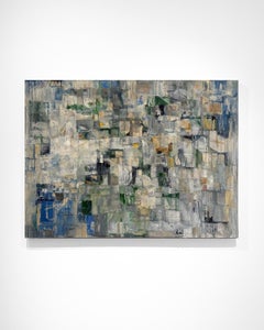 Deriva elemental (Pintura al óleo expresionista abstracta en gris, azul y blanco)