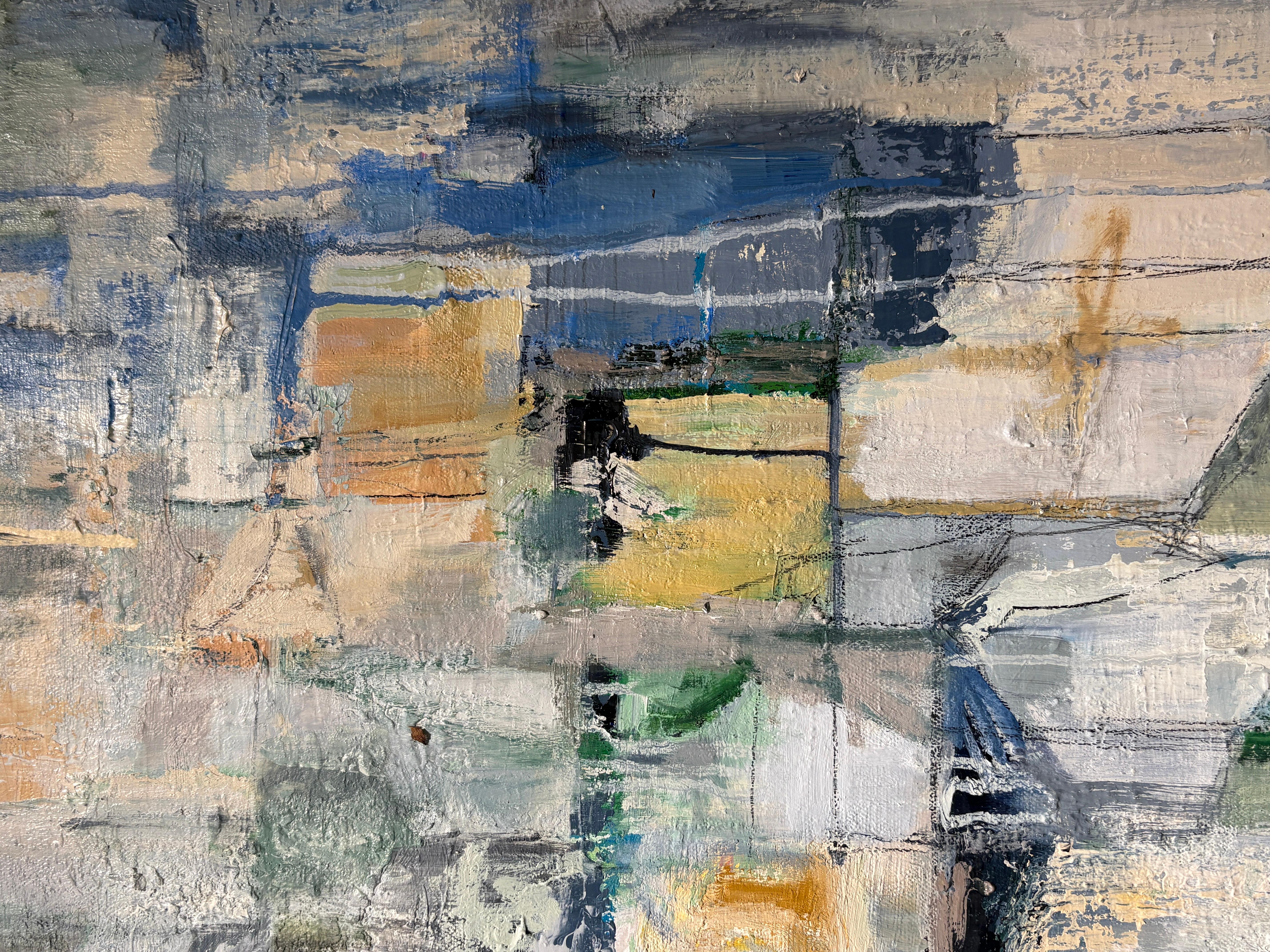Elementare Drift (graues, blaues und weißes abstraktes expressionistisches Ölgemälde) im Angebot 1