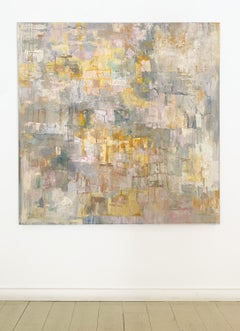 La Hora Dorada (Pintura Expresionista Abstracta Rosa Claro, Gris y Amarillo)