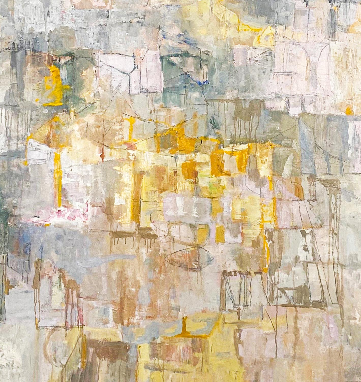 Golden Hour (Pittura espressionista astratta rosa chiaro, grigia e gialla) in vendita 1