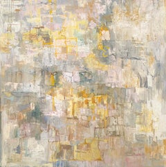 Golden Hour (Light Pink, Grey, and Yellow Abstract Expressionist Painting)